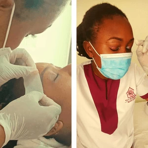 A collage of eyebrow waxing and threading by Viv's in-Houz spa; a mobile waxing hair removal service in Nairobi